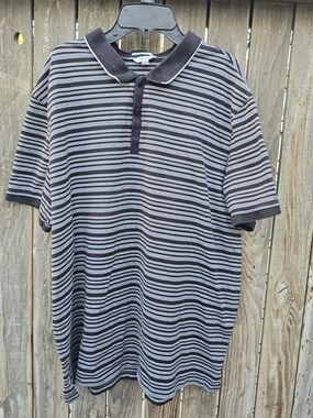 Calvin Klein Men's Black & Gray Striped Polo Shirt Size XL